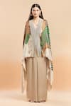 Amit Aggarwal_Green Printed Stripes Cape V Neck And Palazzo Set _Online_at_Aza_Fashions