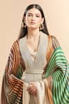 Amit Aggarwal_Green Printed Stripes Cape V Neck And Palazzo Set _at_Aza_Fashions