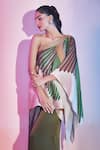 Amit Aggarwal_Green One Shoulder Stripe Print Top _at_Aza_Fashions