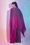 Shop_Amit Aggarwal_Fuchsia Cape V Neck Color Block And Pant Set _at_Aza_Fashions