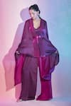 Amit Aggarwal_Fuchsia Cape V Neck Color Block And Pant Set _at_Aza_Fashions