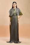 Buy_Amit Aggarwal_Grey Embellished Polymer Round Color Block Pleated Kaftan _at_Aza_Fashions