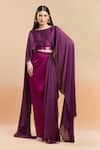 Buy_Amit Aggarwal_Fuchsia Embellished Polymer Boat Cape Top And Color Block Draped Skirt Ste _at_Aza_Fashions