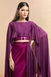 Shop_Amit Aggarwal_Fuchsia Embellished Polymer Boat Cape Top And Color Block Draped Skirt Ste _Online_at_Aza_Fashions