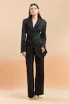 Buy_AK-OK_Black Embellished Notched Lapel Placed Blazer With Belt _Online_at_Aza_Fashions