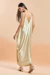 Shop_AK-OK_Beige Embellished Coin Plunged V Draped Dress _at_Aza_Fashions