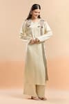 Buy_AK-OK_Cream Embroidered Floral Round Tassel Kurta And Palazzo Set _at_Aza_Fashions