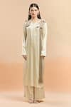 AK-OK_Cream Embroidered Floral Round Tassel Kurta And Palazzo Set _Online_at_Aza_Fashions