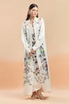 Buy_AK-OK_Ivory Printed Abstract Florals Jacket Collar Long With Dress _at_Aza_Fashions