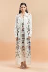 AK-OK_Ivory Printed Abstract Florals Jacket Collar Long With Dress _Online_at_Aza_Fashions