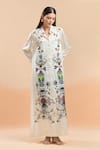 Shop_AK-OK_Ivory Printed Abstract Florals Jacket Collar Long With Dress _Online_at_Aza_Fashions