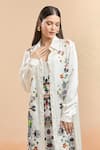 AK-OK_Ivory Printed Abstract Florals Jacket Collar Long With Dress _at_Aza_Fashions