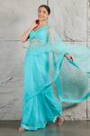 KIRAN KALSI_Blue Saree Organza Embellished Rhinestone Leaf With Blouse _Online_at_Aza_Fashions