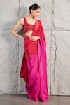 KIRAN KALSI_Red Crepe Embroidered Crystal Sweetheart Ombre Shaded Saree With Blouse _Online_at_Aza_Fashions