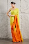 Buy_KIRAN KALSI_Yellow Crepe Embroidered Crystal Sweetheart Ombre Shaded Saree With Blouse _at_Aza_Fashions