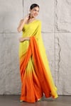 KIRAN KALSI_Yellow Crepe Embroidered Crystal Sweetheart Ombre Shaded Saree With Blouse _Online_at_Aza_Fashions