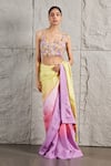 Buy_KIRAN KALSI_Multi Color Saree Organza Embroidered Crystal Ombre Shaded With Floral Blouse _at_Aza_Fashions