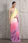 KIRAN KALSI_Multi Color Saree Organza Embroidered Crystal Ombre Shaded With Floral Blouse _Online_at_Aza_Fashions