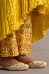 Petticoat Lane by Divya_Yellow Chanderi Printed Thread Round Floral High-low Anarkali With Pant _at_Aza_Fashions