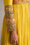 Buy_Petticoat Lane by Divya_Yellow Chanderi Printed Thread Round Floral High-low Anarkali With Pant 