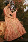 Shop_Petticoat Lane by Divya_Pink Chanderi Embroidered Thread V-neck Paisley Vine Kalidar With Dupatta _at_Aza_Fashions