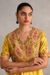 Petticoat Lane by Divya_Yellow Chanderi Embroidered Thread Floral Paisley Peplum Kurta With Flared Pant _at_Aza_Fashions