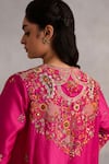 Buy_Petticoat Lane by Divya_Fuchsia Chanderi Embroidered Thread Paisley High-low Jacket Dhoti Pant Set _Online_at_Aza_Fashions