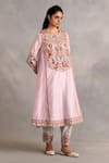 Petticoat Lane by Divya_Pink Chanderi Embroidered Thread Round Paisley Floral Patchwork Kurta Pant Set _Online_at_Aza_Fashions