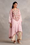 Buy_Petticoat Lane by Divya_Pink Chanderi Embroidered Thread Round Paisley Asymmetric Kurta With Pant _at_Aza_Fashions