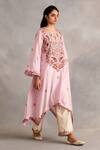 Buy_Petticoat Lane by Divya_Pink Chanderi Embroidered Thread Round Paisley Asymmetric Kurta With Pant _Online_at_Aza_Fashions