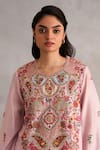 Buy_Petticoat Lane by Divya_Pink Chanderi Embroidered Thread Round Paisley Asymmetric Kurta With Pant 