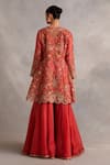 Shop_Petticoat Lane by Divya_Orange Organza Embroidered Thread V-neck High-low Peplum Kurta With Sharara _at_Aza_Fashions