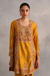 Buy_Petticoat Lane by Divya_Yellow Chanderi Embroidered Thread Round Paisley Phiran Kurta With Salwar _Online_at_Aza_Fashions