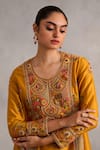 Shop_Petticoat Lane by Divya_Yellow Chanderi Embroidered Thread Round Paisley Phiran Kurta With Salwar _Online_at_Aza_Fashions