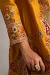 Petticoat Lane by Divya_Yellow Chanderi Embroidered Thread Round Paisley Phiran Kurta With Salwar _at_Aza_Fashions