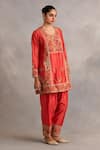 Petticoat Lane by Divya_Orange Chanderi Embroidered Thread Round Paisley Vine Phiran Kurta With Salwar _Online_at_Aza_Fashions