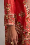 Petticoat Lane by Divya_Orange Chanderi Embroidered Thread Round Paisley Vine Phiran Kurta With Salwar _at_Aza_Fashions