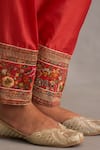 Buy_Petticoat Lane by Divya_Orange Chanderi Embroidered Thread Round Paisley Vine Phiran Kurta With Salwar 