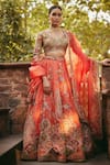 Buy_Petticoat Lane by Divya_Orange Chanderi Embroidered Thread Round Paisley Scallop Patchwork Lehenga Set _at_Aza_Fashions