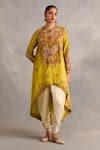 Buy_Petticoat Lane by Divya_Green Chanderi Embroidered Thread Round Paisley Floral Jacket With Dhoti Pant _at_Aza_Fashions