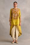 Petticoat Lane by Divya_Green Chanderi Embroidered Thread Round Paisley Floral Jacket With Dhoti Pant _Online_at_Aza_Fashions