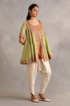 Buy_Petticoat Lane by Divya_Green Chanderi Embroidered Thread Paisley Floral Jacket With Dhoti Pant Set _at_Aza_Fashions