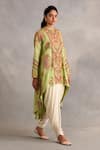 Buy_Petticoat Lane by Divya_Green Chanderi Embroidered Thread Round Paisley High Low Jacket With Dhoti Set _at_Aza_Fashions