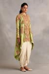 Petticoat Lane by Divya_Green Chanderi Embroidered Thread Round Paisley High Low Jacket With Dhoti Set _Online_at_Aza_Fashions