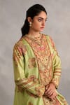 Petticoat Lane by Divya_Green Chanderi Embroidered Thread Round Paisley High Low Jacket With Dhoti Set _at_Aza_Fashions