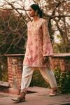 Buy_Petticoat Lane by Divya_Pink Chanderi Embroidered Thread Notched Paisley Kurti With Salwar _at_Aza_Fashions