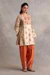 Petticoat Lane by Divya_Ivory Chanderi Embroidered Thread Notched Paisley Short Kurti With Salwar _Online_at_Aza_Fashions