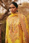 Shop_Petticoat Lane by Divya_Yellow Chanderi Embroidered Thread Round Paisley Floral Kurta Sharara Set _at_Aza_Fashions