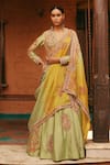 Buy_Petticoat Lane by Divya_Green Chanderi Embroidered Thread V-neck Paisley Floral Anarkali With Dupatta _at_Aza_Fashions