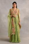 Buy_Petticoat Lane by Divya_Green Chanderi Embroidered Thread V-neck Paisley Yoke Anarkali With Dupatta _at_Aza_Fashions